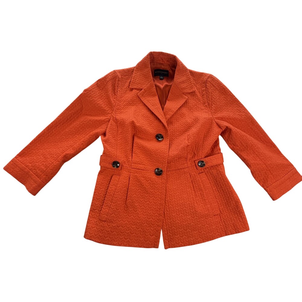 Banana Republic Blazer Jacket Womens 10 Orange Textured 3/4 Sleeve Button Front